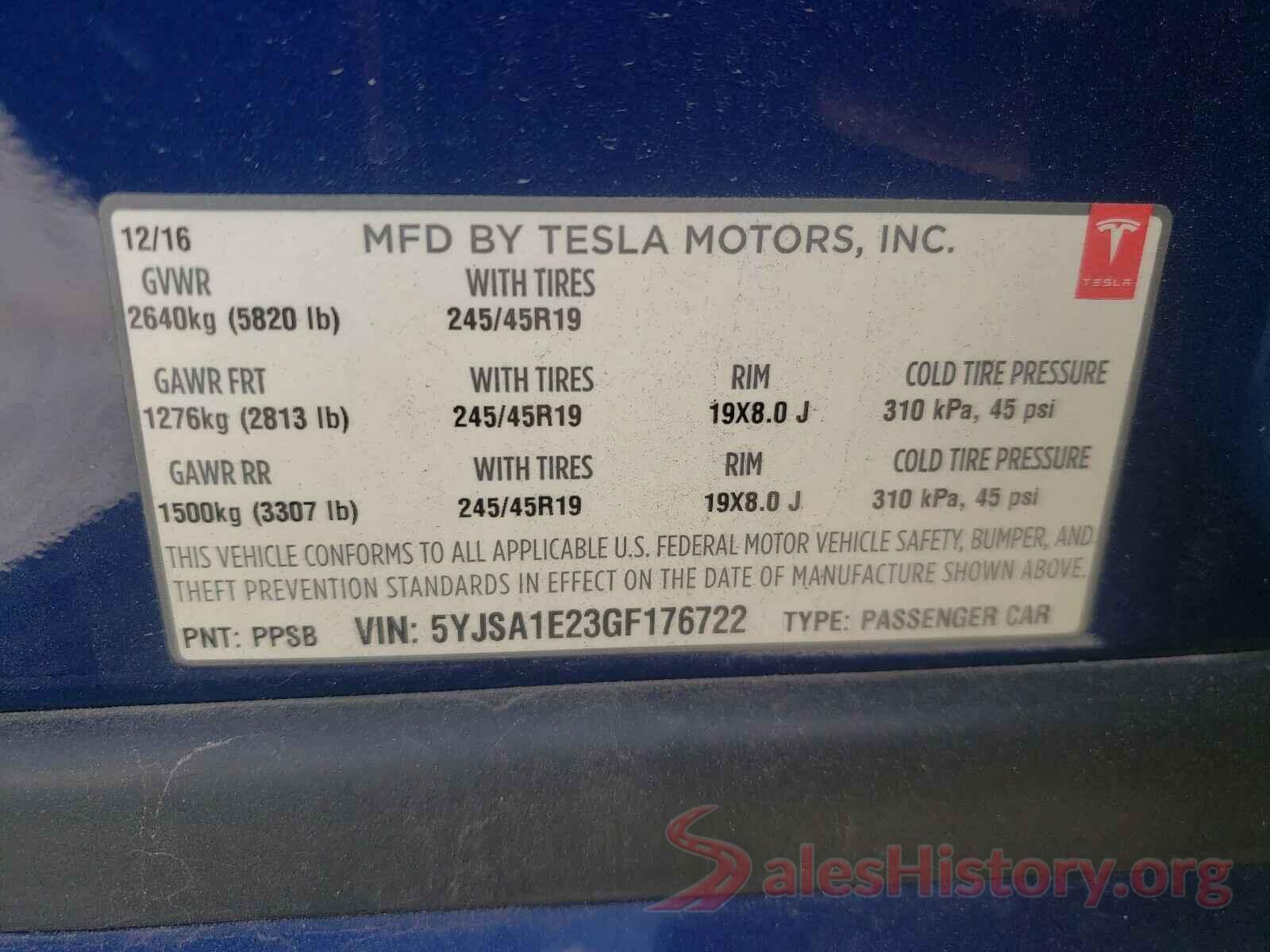 5YJSA1E23GF176722 2016 TESLA MODEL S