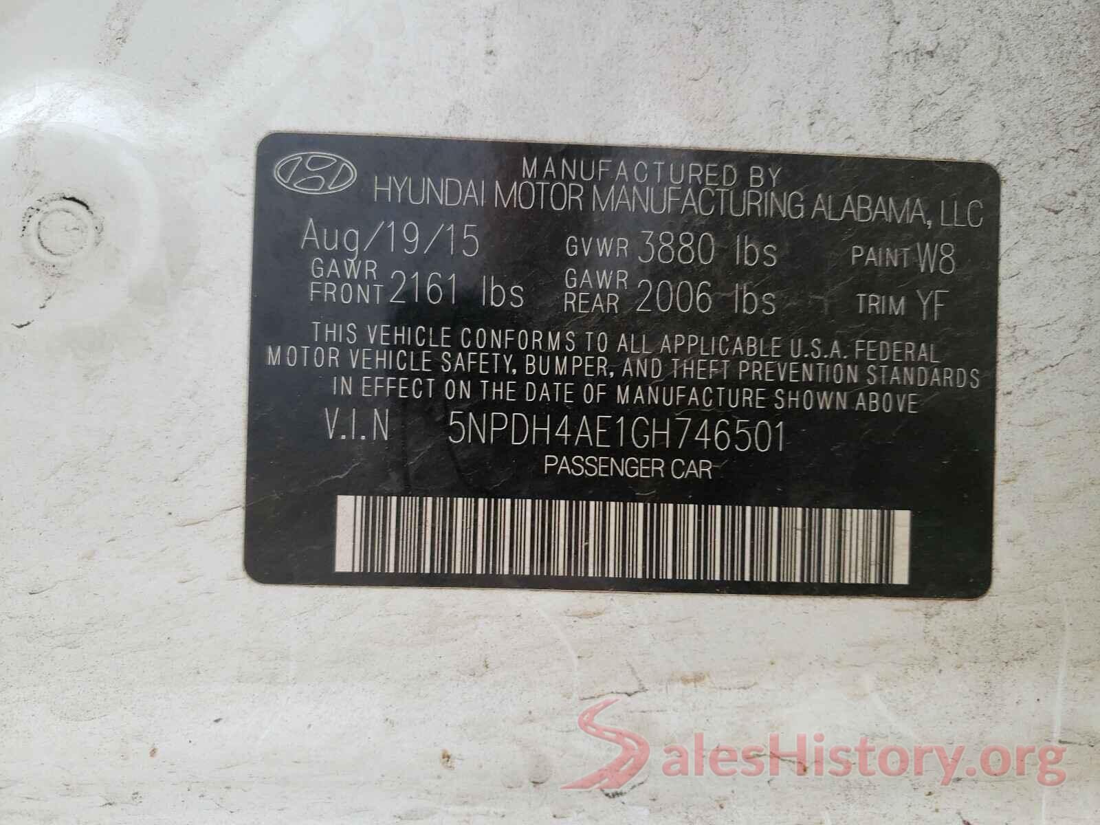 5NPDH4AE1GH746501 2016 HYUNDAI ELANTRA