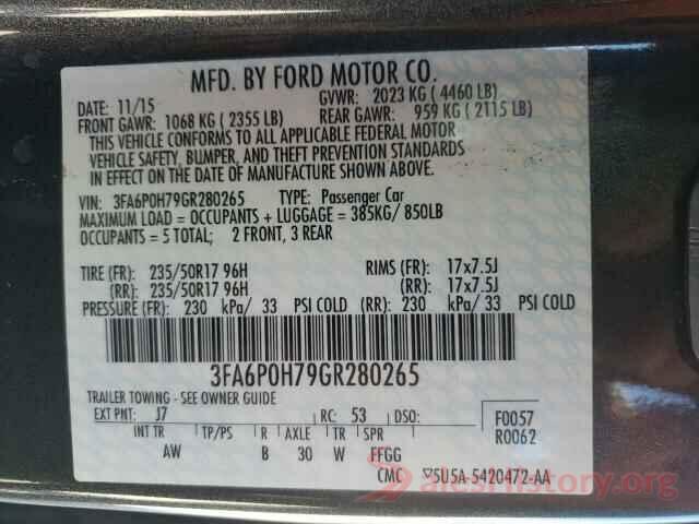 3FA6P0H79GR280265 2016 FORD FUSION