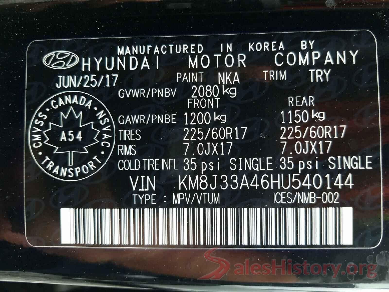 KM8J33A46HU540144 2017 HYUNDAI TUCSON