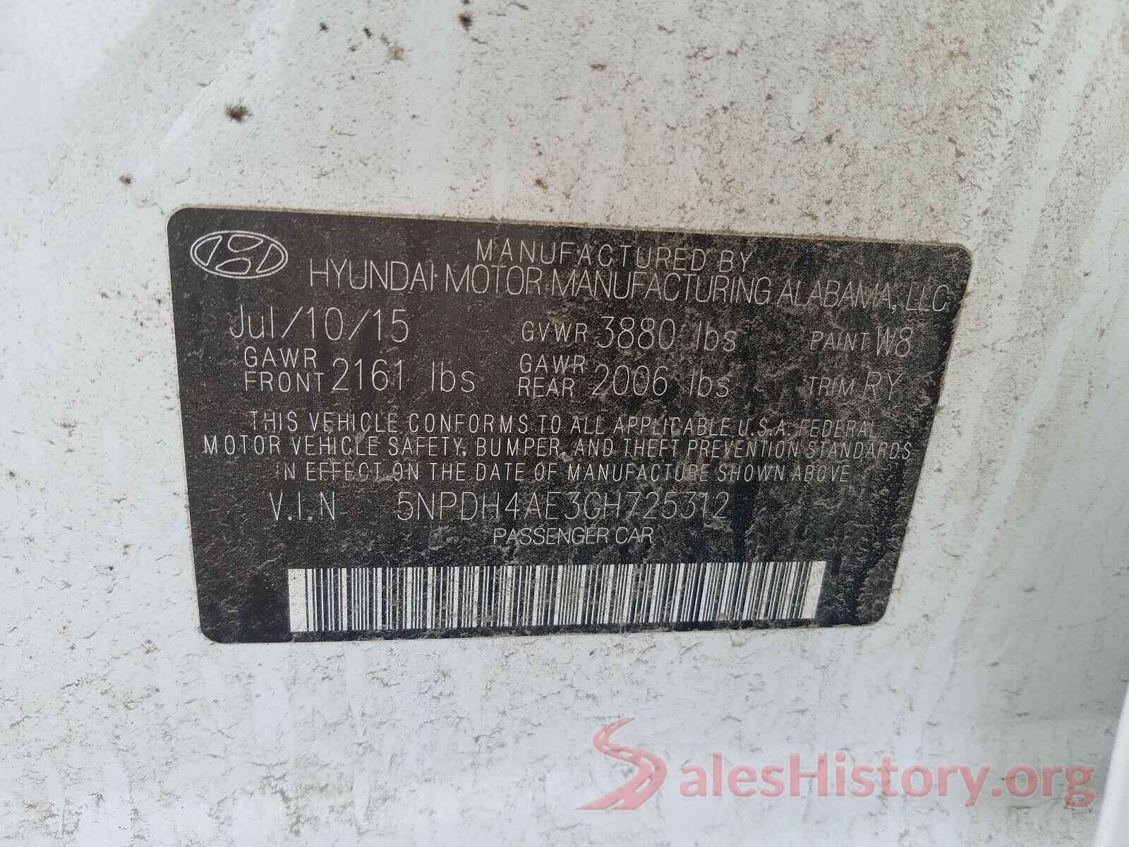 5NPDH4AE3GH725312 2016 HYUNDAI ELANTRA