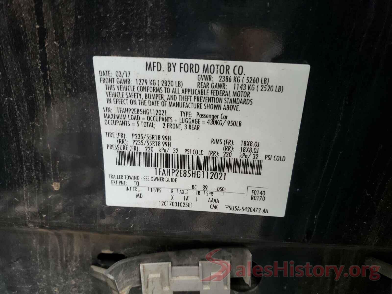 1FAHP2E85HG112021 2017 FORD TAURUS