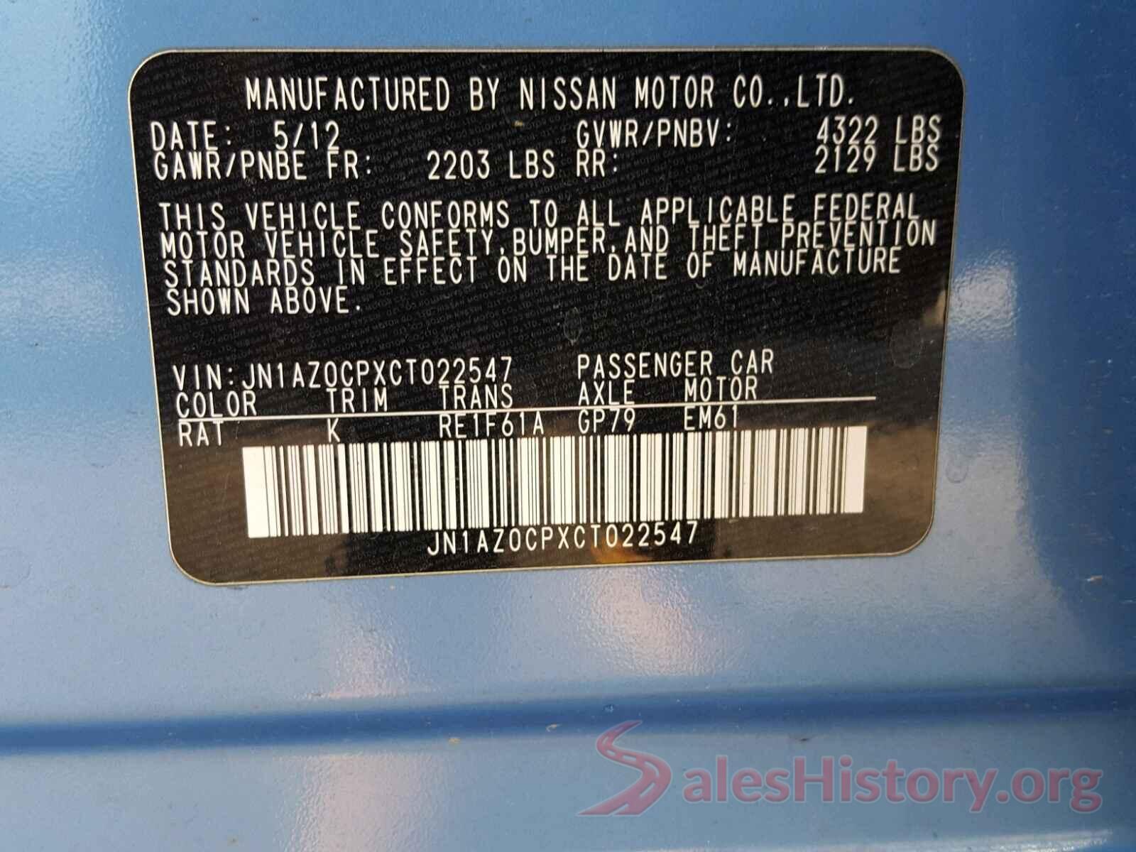 JN1AZ0CPXCT022547 2012 NISSAN LEAF