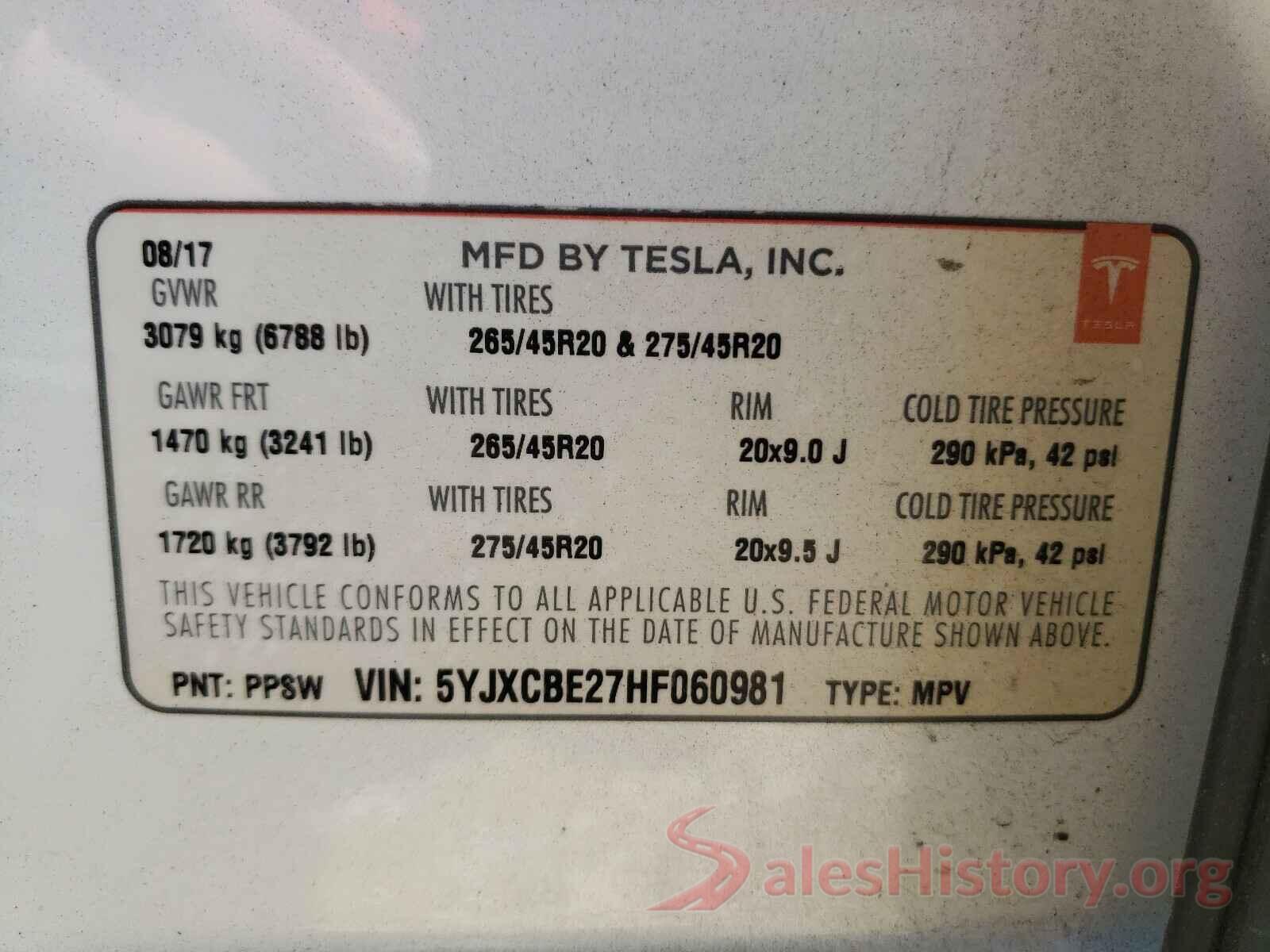 5YJXCBE27HF060981 2017 TESLA MODEL X