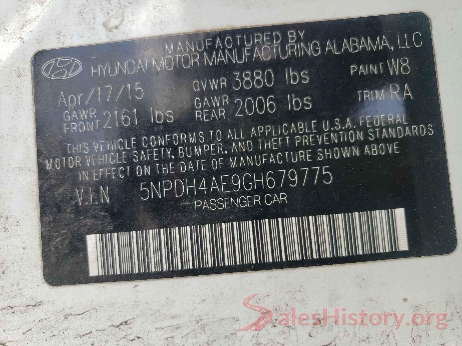 5NPDH4AE9GH679775 2016 HYUNDAI ELANTRA