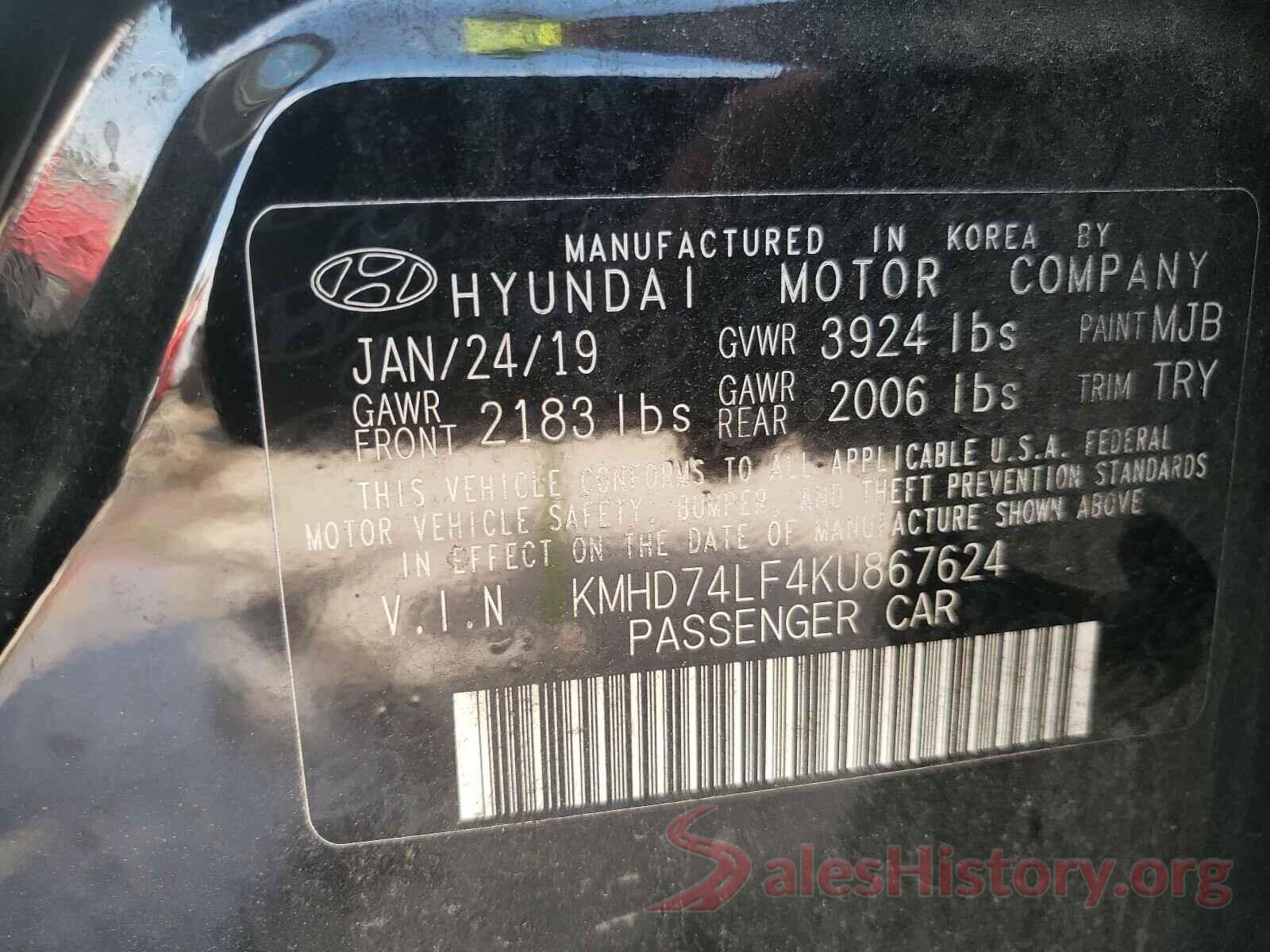 KMHD74LF4KU867624 2019 HYUNDAI ELANTRA