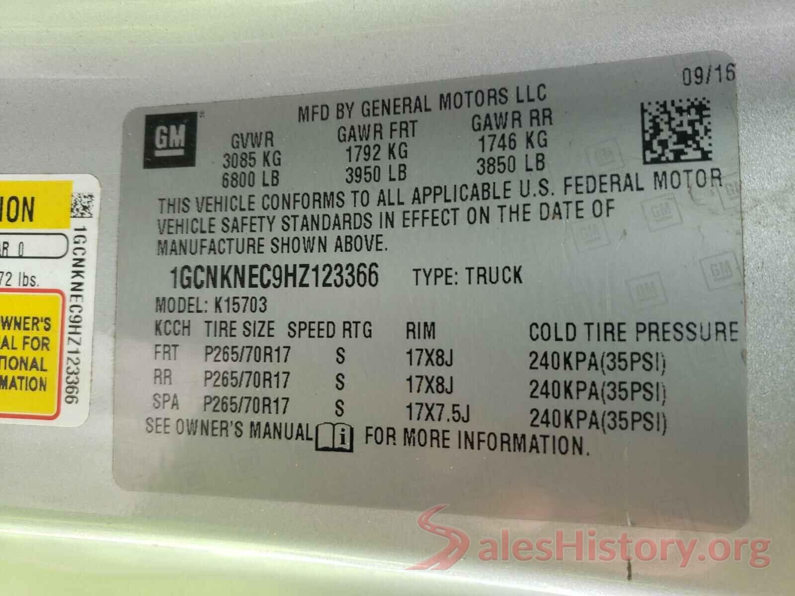 1GCNKNEC9HZ123366 2017 CHEVROLET SILVERADO