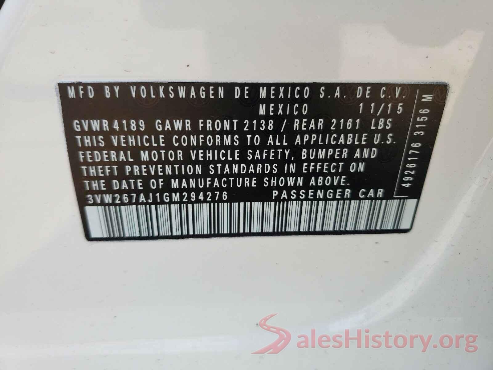 3VW267AJ1GM294276 2016 VOLKSWAGEN JETTA