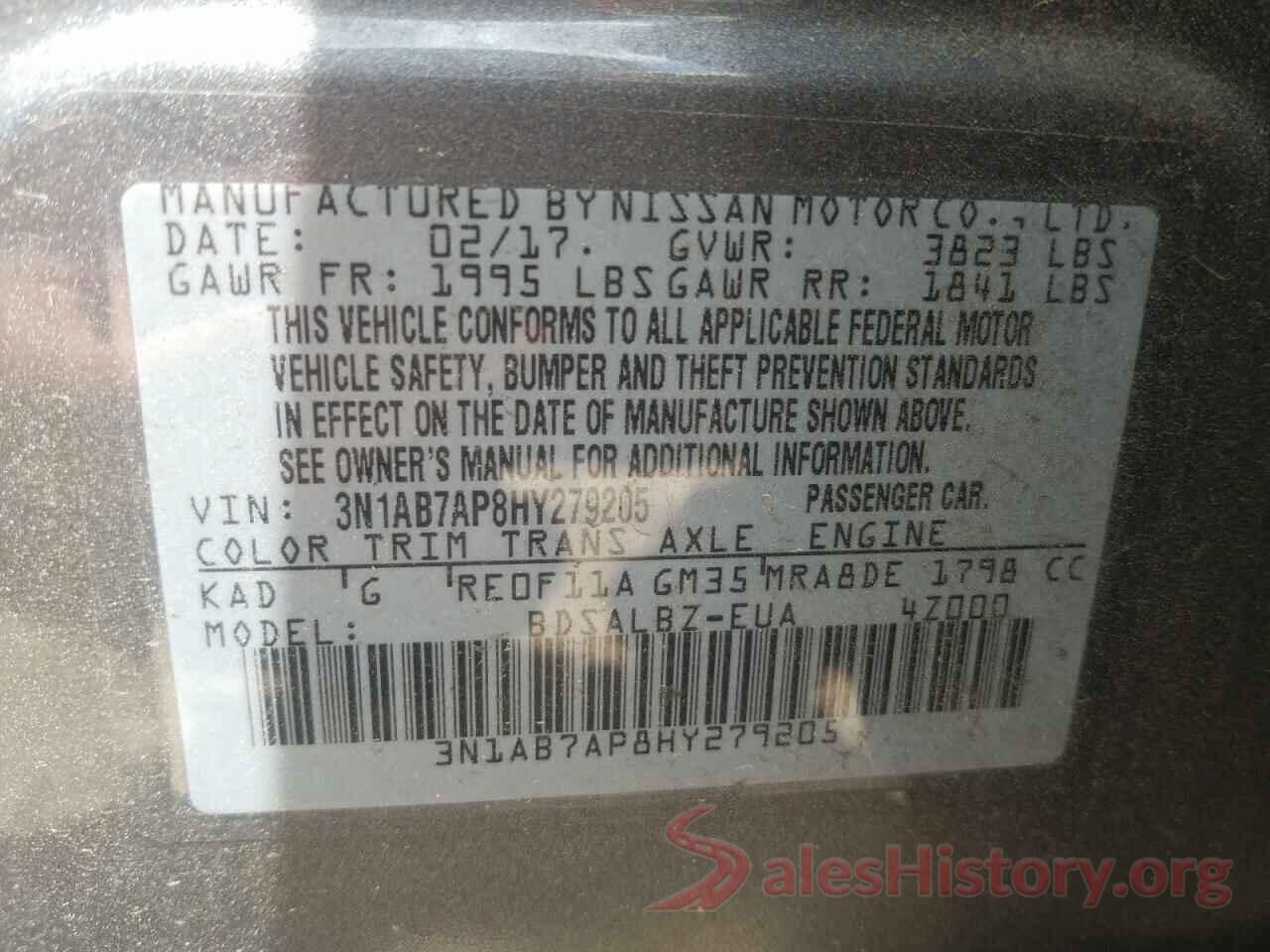 3N1AB7AP8HY279205 2017 NISSAN SENTRA