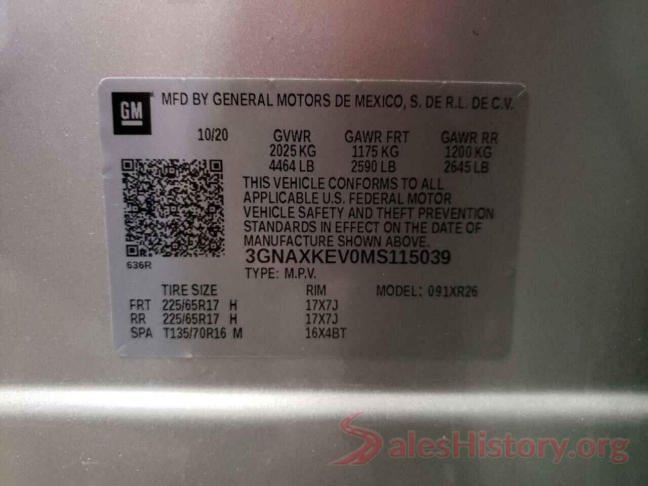 3GNAXKEV0MS115039 2021 CHEVROLET EQUINOX