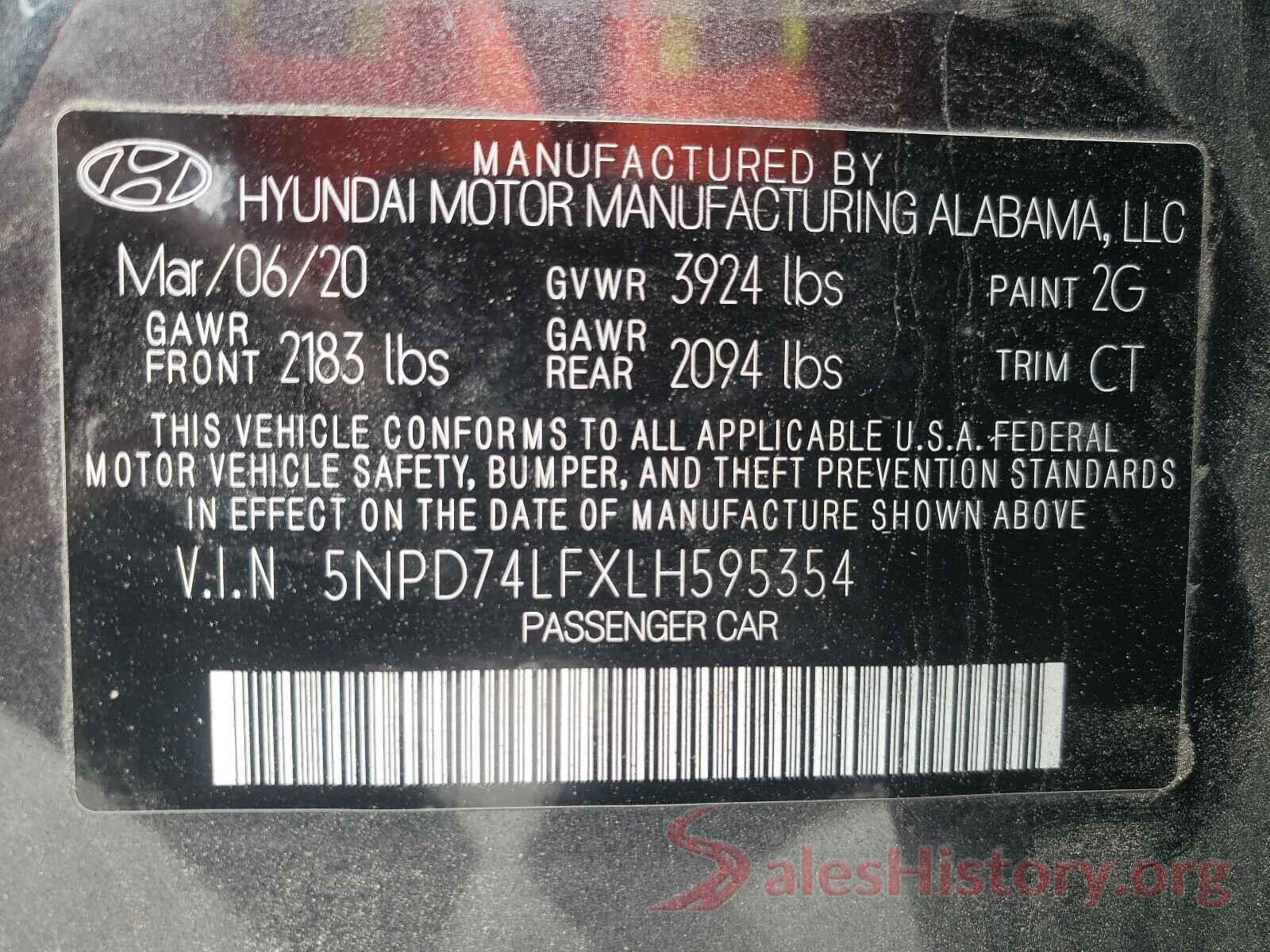 5NPD74LFXLH595354 2020 HYUNDAI ELANTRA