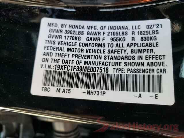 19XFC1F39ME007518 2021 HONDA CIVIC