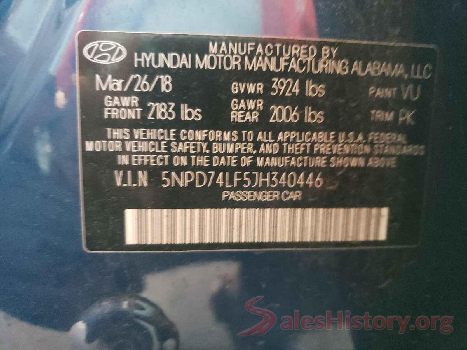 5NPD74LF5JH340446 2018 HYUNDAI ELANTRA