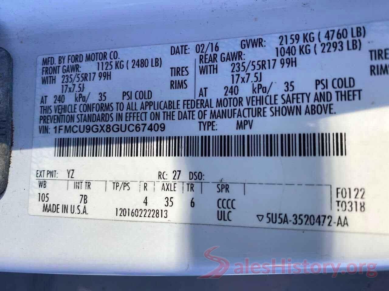 1FMCU9GX8GUC67409 2016 FORD ESCAPE