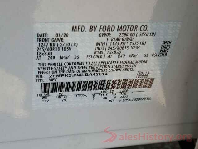 2FMPK3J94LBA42614 2020 FORD EDGE