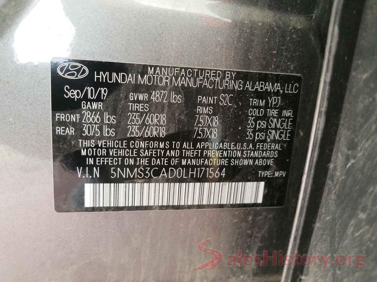 5NMS3CAD0LH171564 2020 HYUNDAI SANTA FE