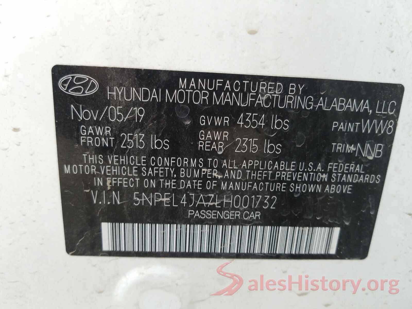 5NPEL4JA7LH001732 2020 HYUNDAI SONATA