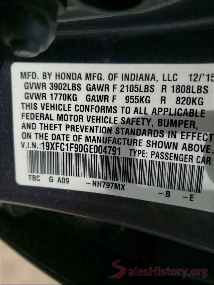 19XFC1F90GE004791 2016 HONDA CIVIC