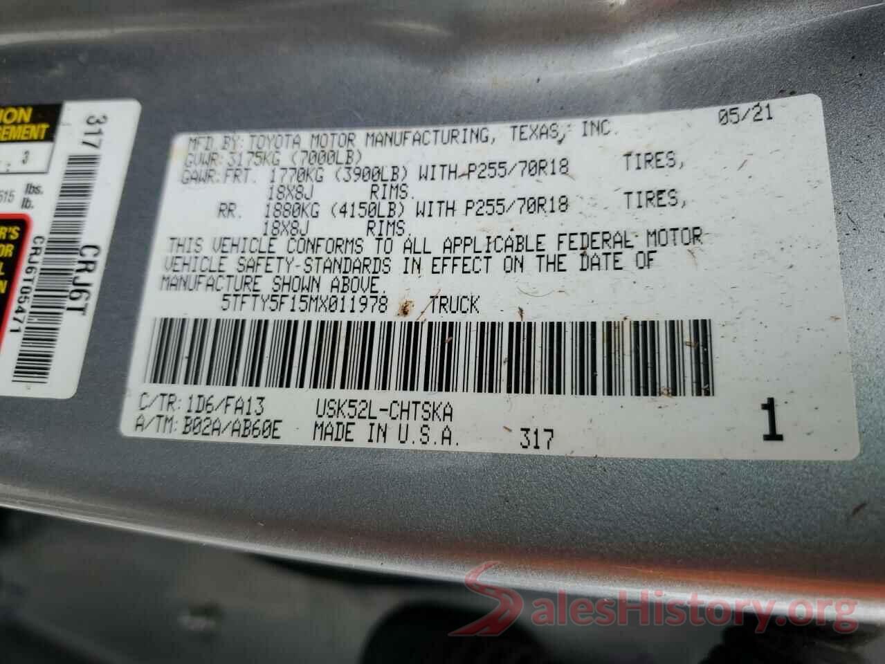 5TFTY5F15MX011978 2021 TOYOTA TUNDRA