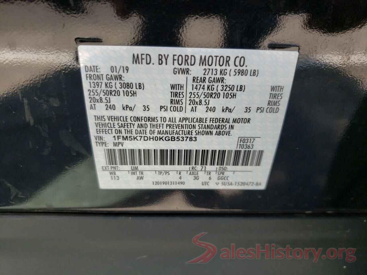 1FM5K7DH0KGB53783 2019 FORD EXPLORER