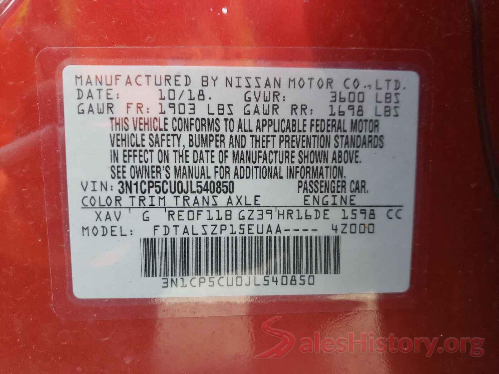 3N1CP5CU0JL540850 2018 NISSAN KICKS