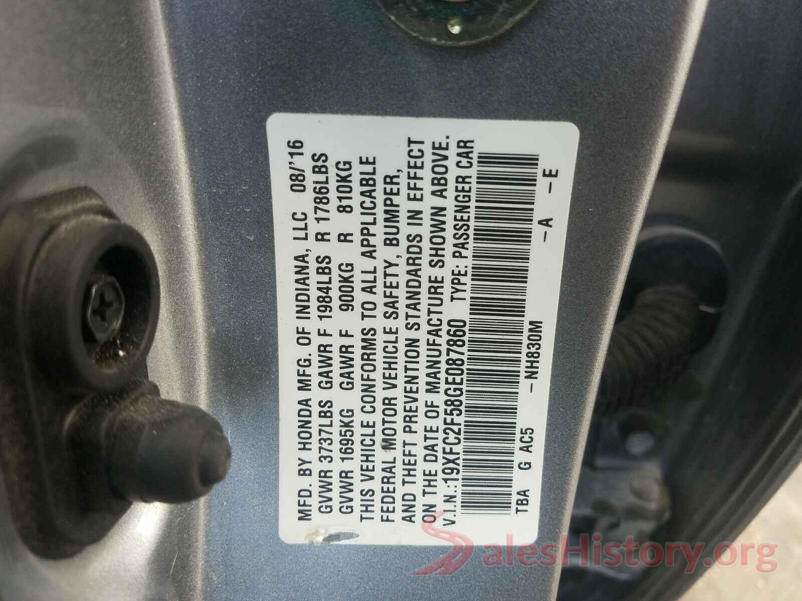 19XFC2F58GE087860 2016 HONDA CIVIC