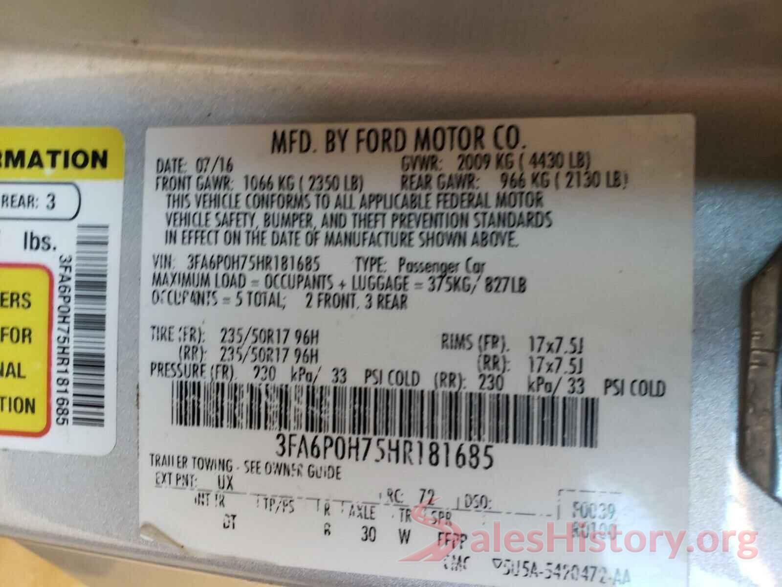 3FA6P0H75HR181685 2017 FORD FUSION