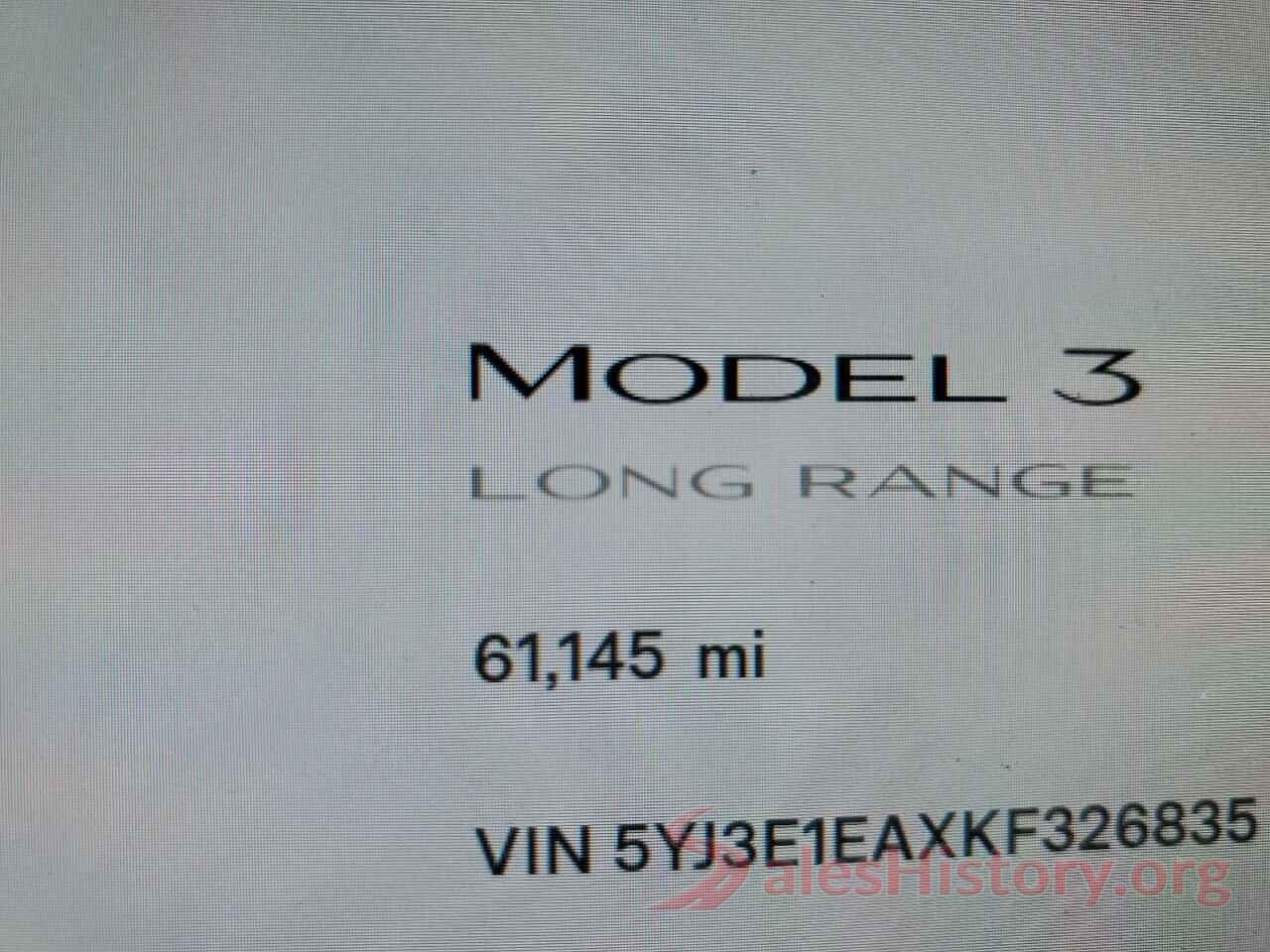 5YJ3E1EAXKF326835 2019 TESLA MODEL 3