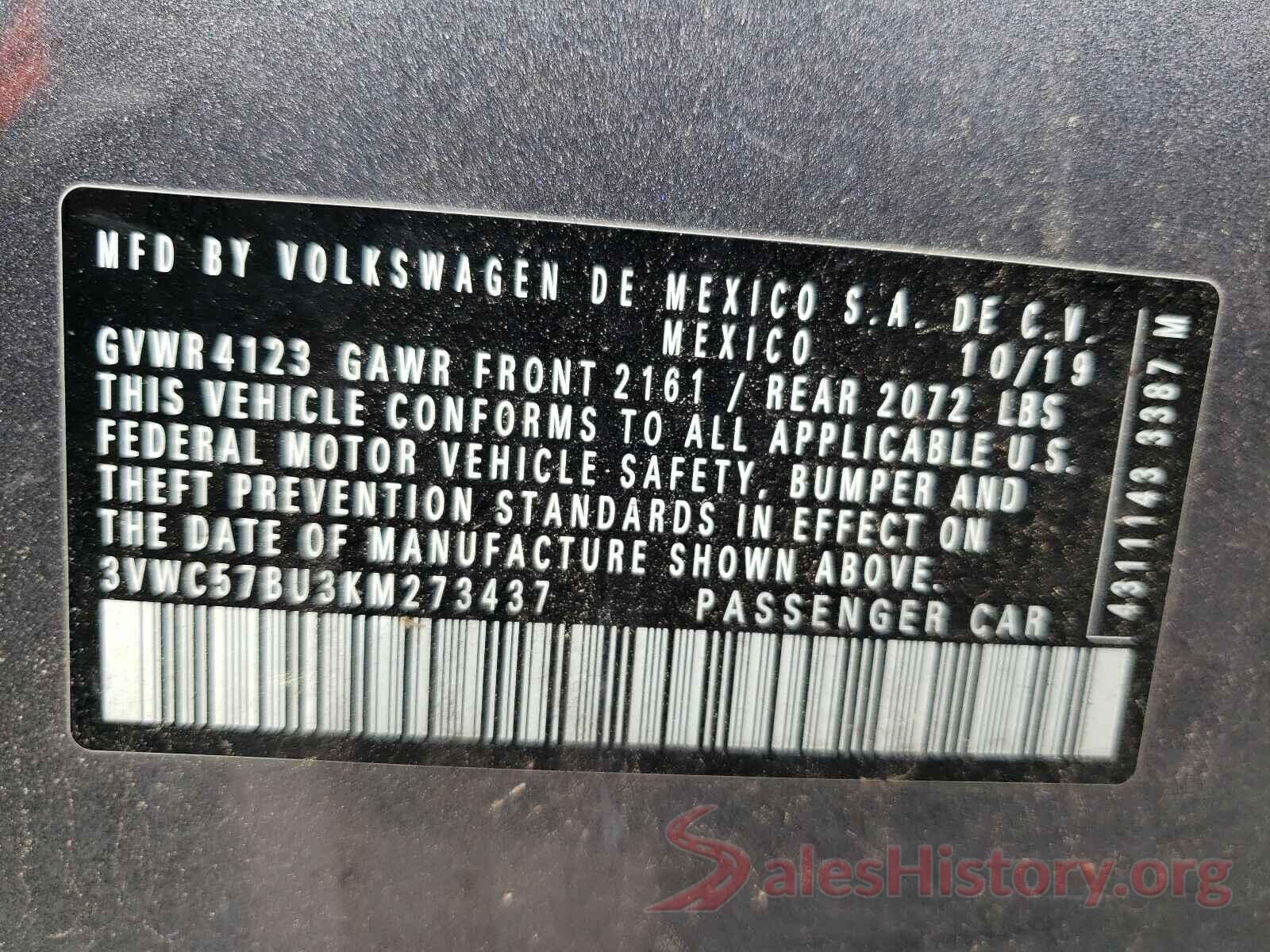 3VWC57BU3KM273437 2019 VOLKSWAGEN JETTA