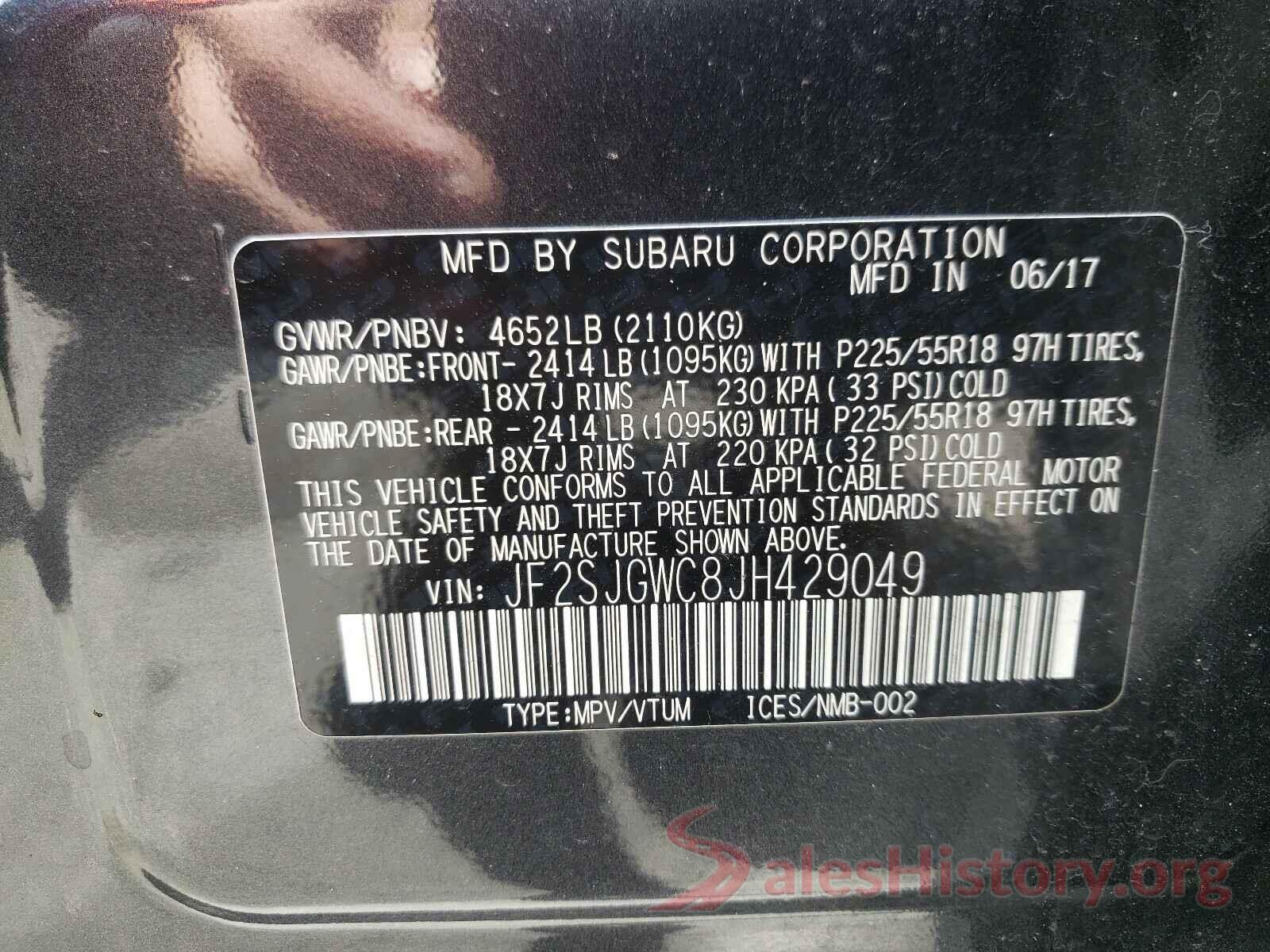 JF2SJGWC8JH429049 2018 SUBARU FORESTER