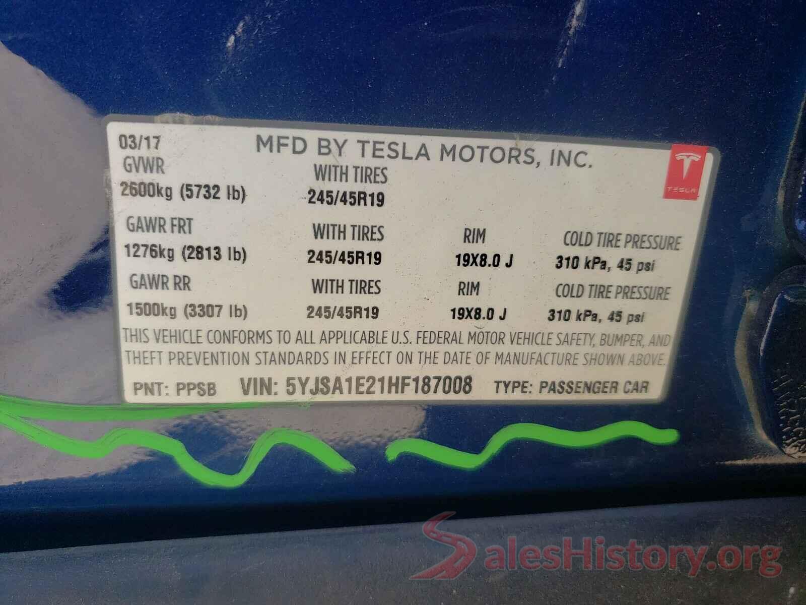 5YJSA1E21HF187008 2017 TESLA MODEL S