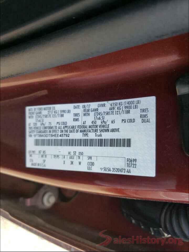 1FT8W3DT5HEE45792 2017 FORD F350