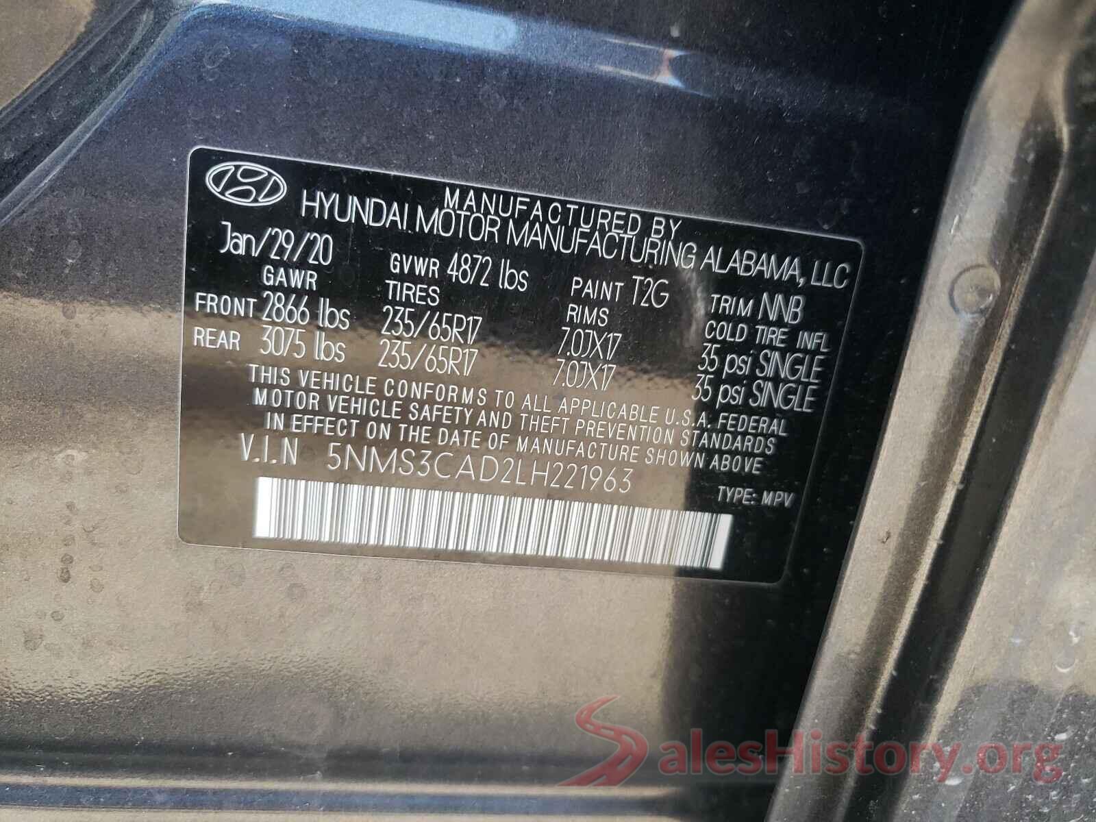 5NMS3CAD2LH221963 2020 HYUNDAI SANTA FE