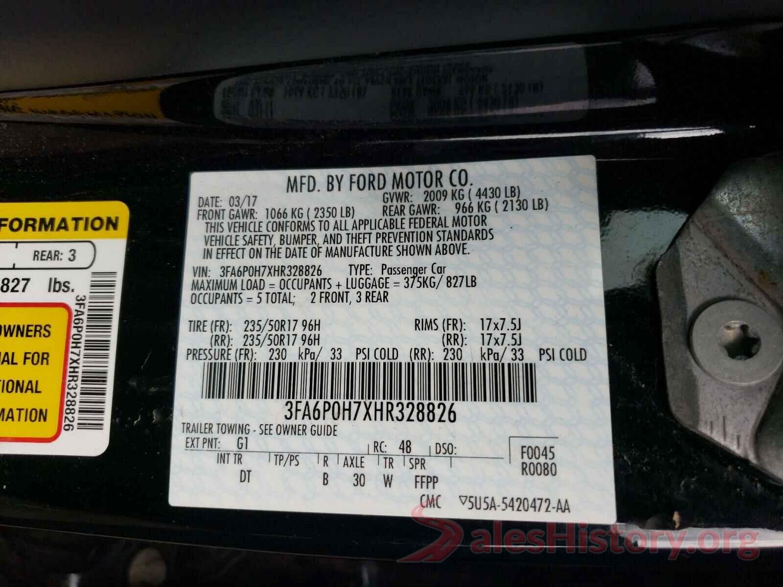 3FA6P0H7XHR328826 2017 FORD FUSION