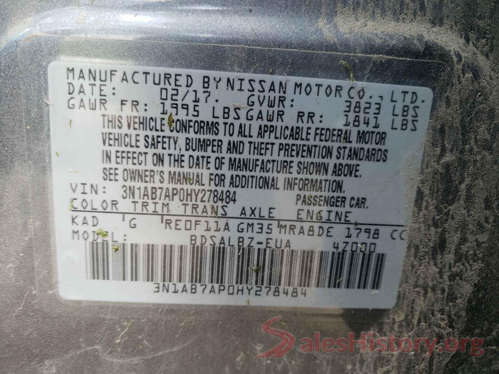 3N1AB7AP0HY278484 2017 NISSAN SENTRA