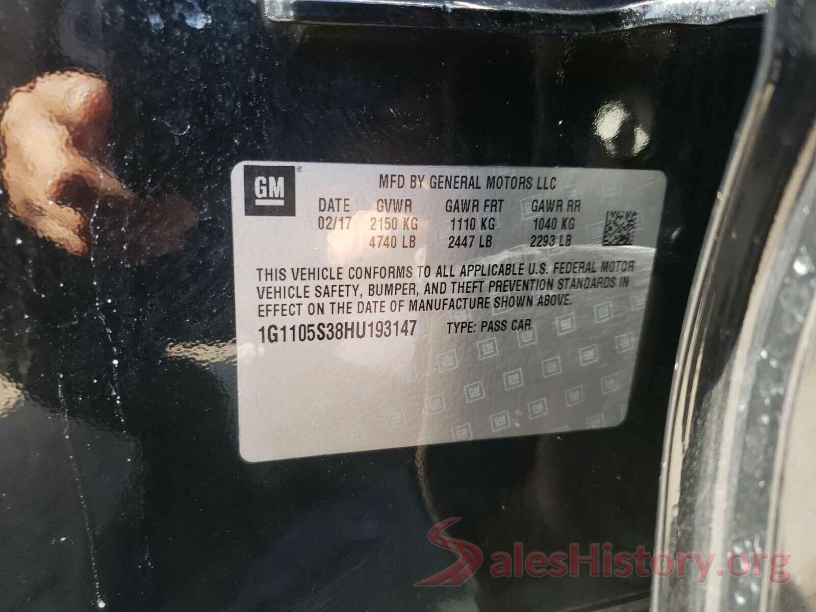 1G1105S38HU193147 2017 CHEVROLET IMPALA