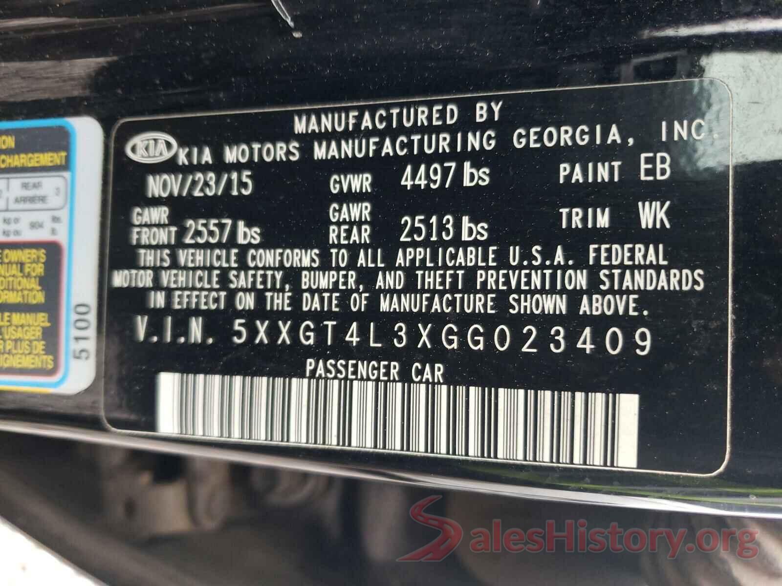 5XXGT4L3XGG023409 2016 KIA OPTIMA