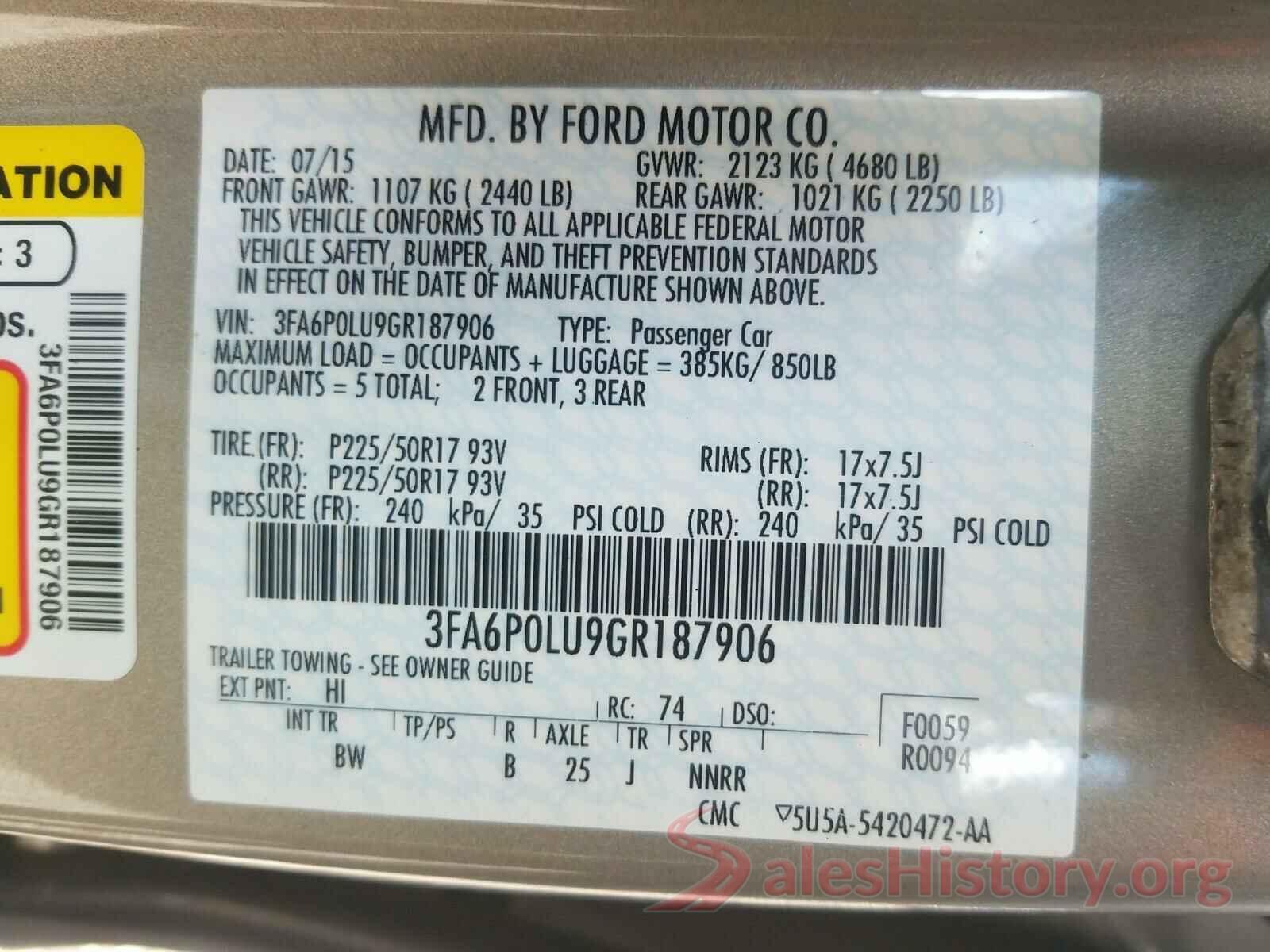 3FA6P0LU9GR187906 2016 FORD FUSION