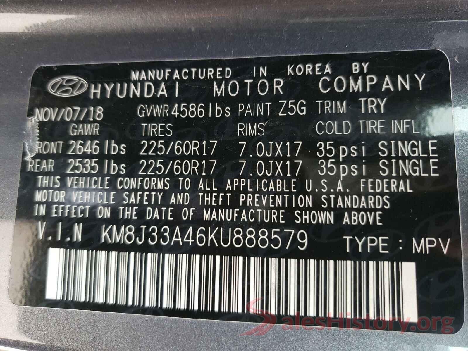 KM8J33A46KU888579 2019 HYUNDAI TUCSON