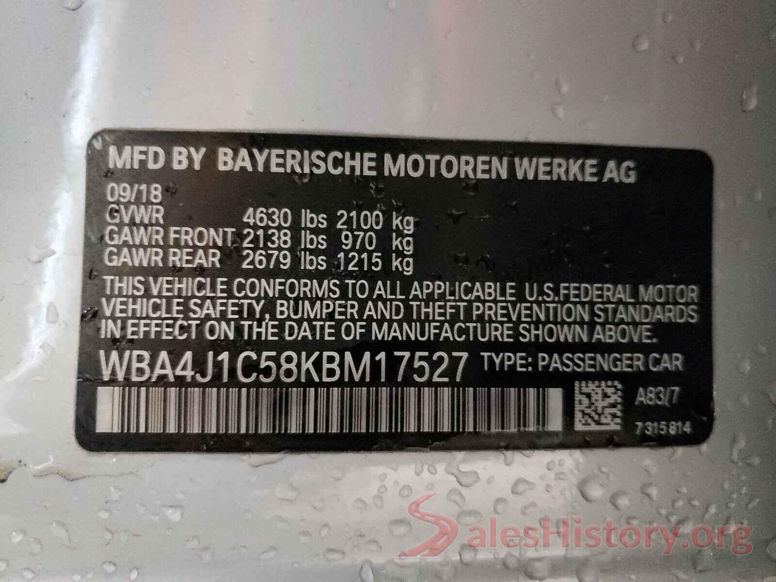 WBA4J1C58KBM17527 2019 BMW 4 SERIES