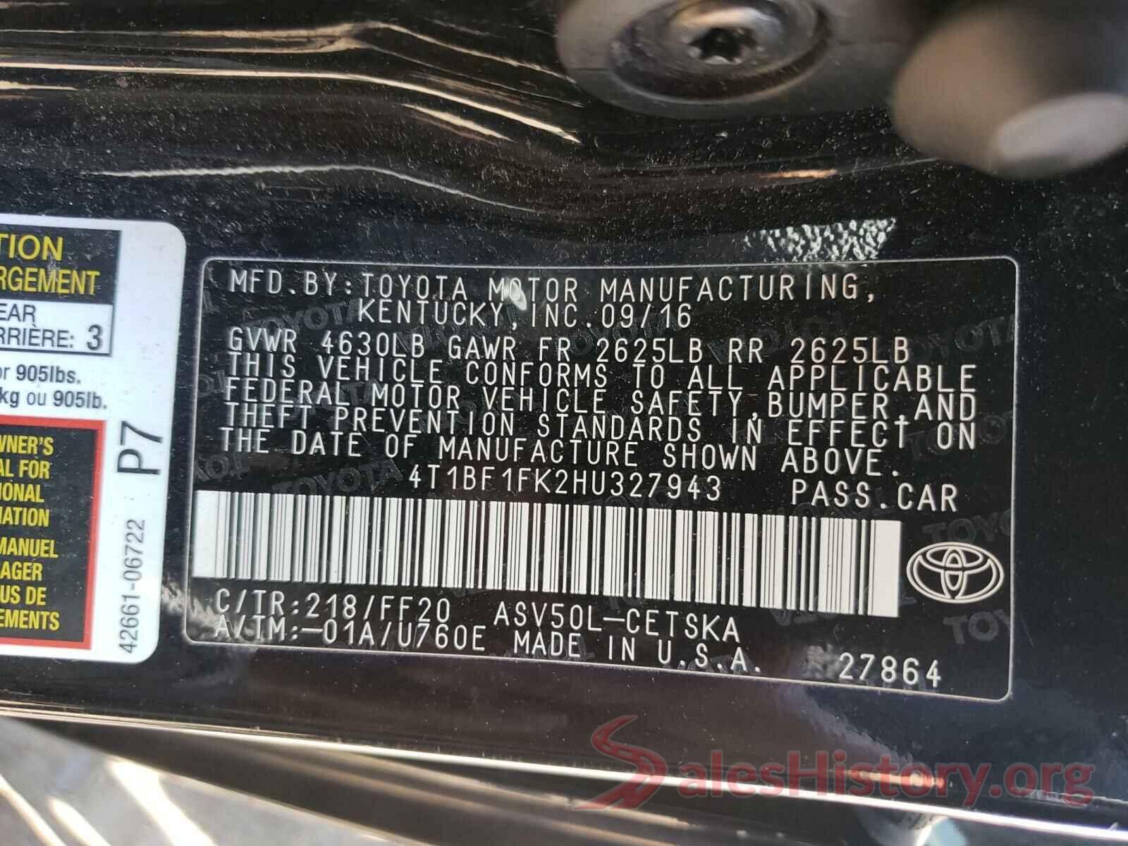 4T1BF1FK2HU327943 2017 TOYOTA CAMRY