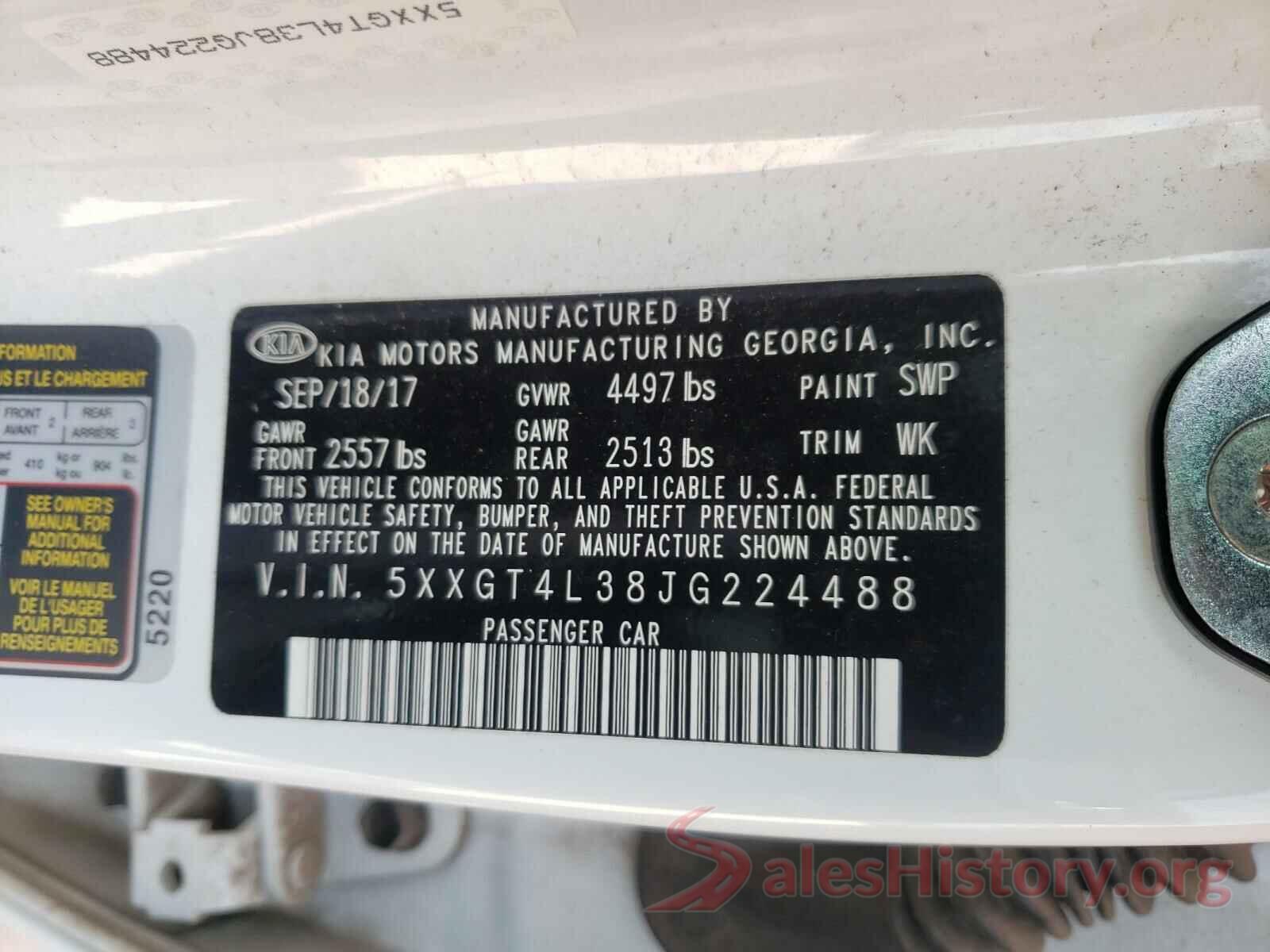 5XXGT4L38JG224488 2018 KIA OPTIMA