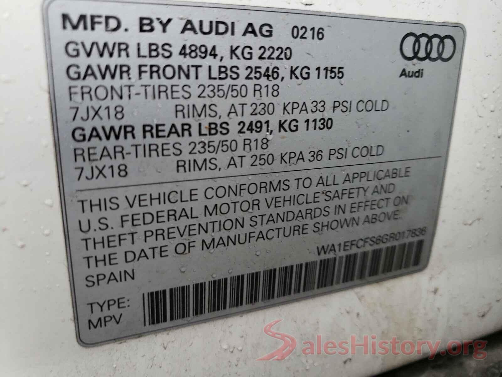 WA1EFCFS6GR017836 2016 AUDI Q3