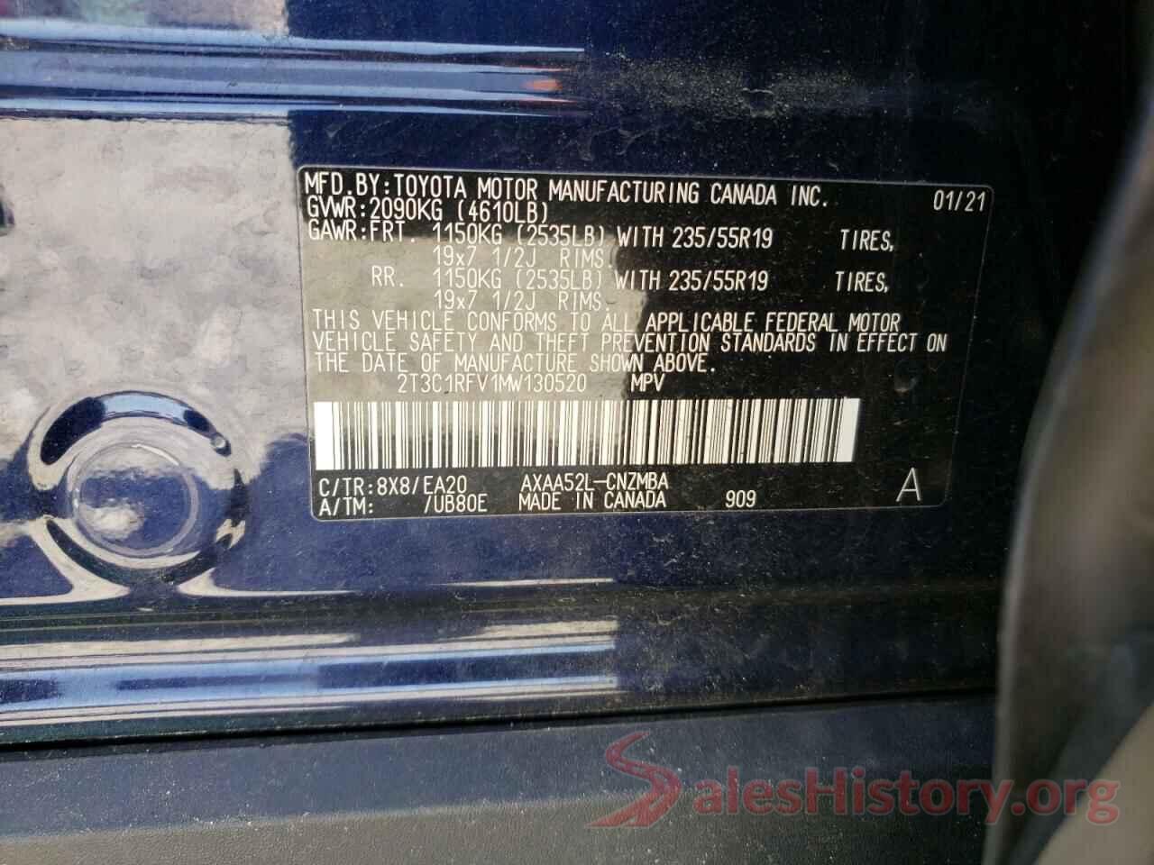 2T3C1RFV1MW130520 2021 TOYOTA RAV4