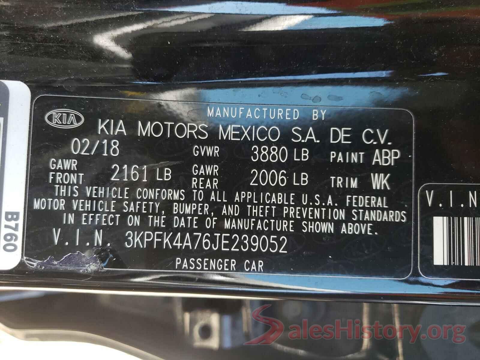 3KPFK4A76JE239052 2018 KIA FORTE