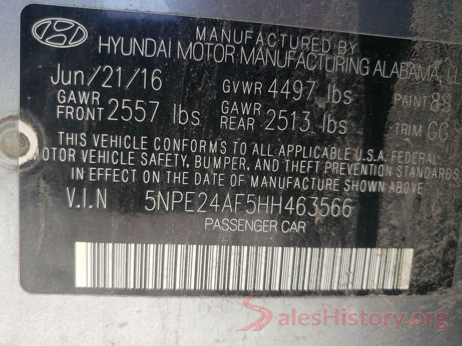 5NPE24AF5HH463566 2017 HYUNDAI SONATA