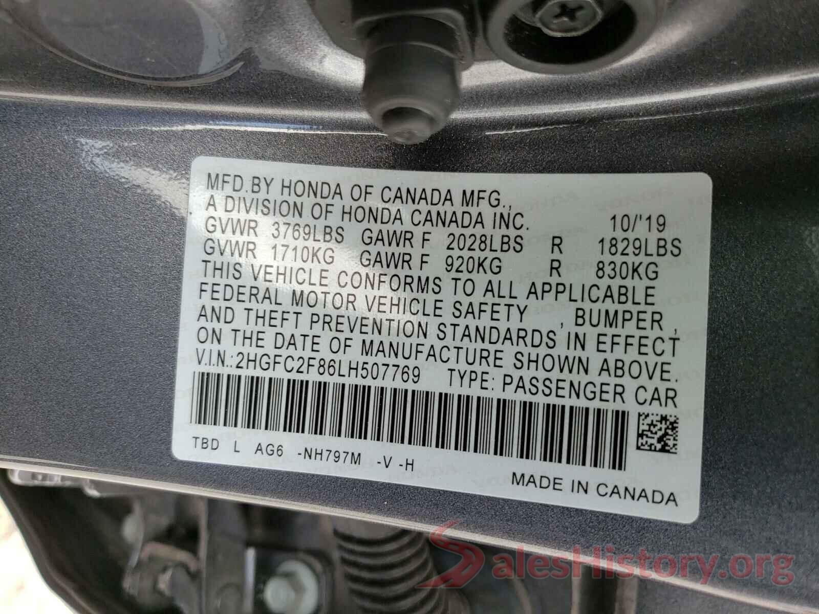 2HGFC2F86LH507769 2020 HONDA CIVIC