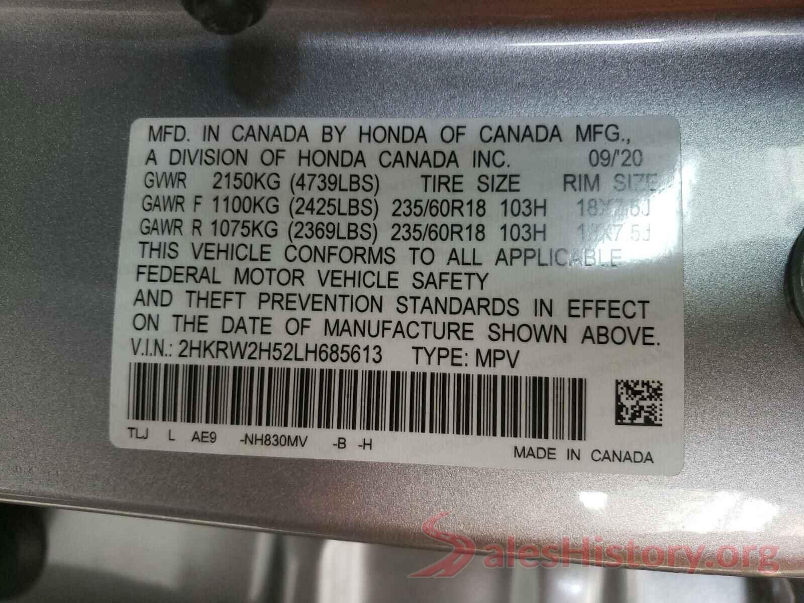 2HKRW2H52LH685613 2020 HONDA CRV