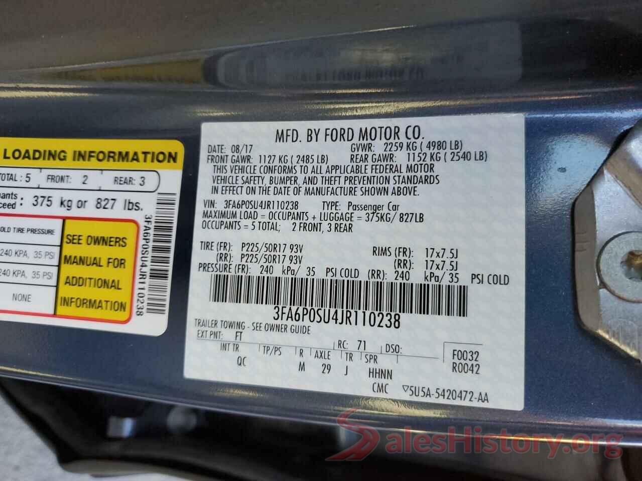 3FA6P0SU4JR110238 2018 FORD FUSION