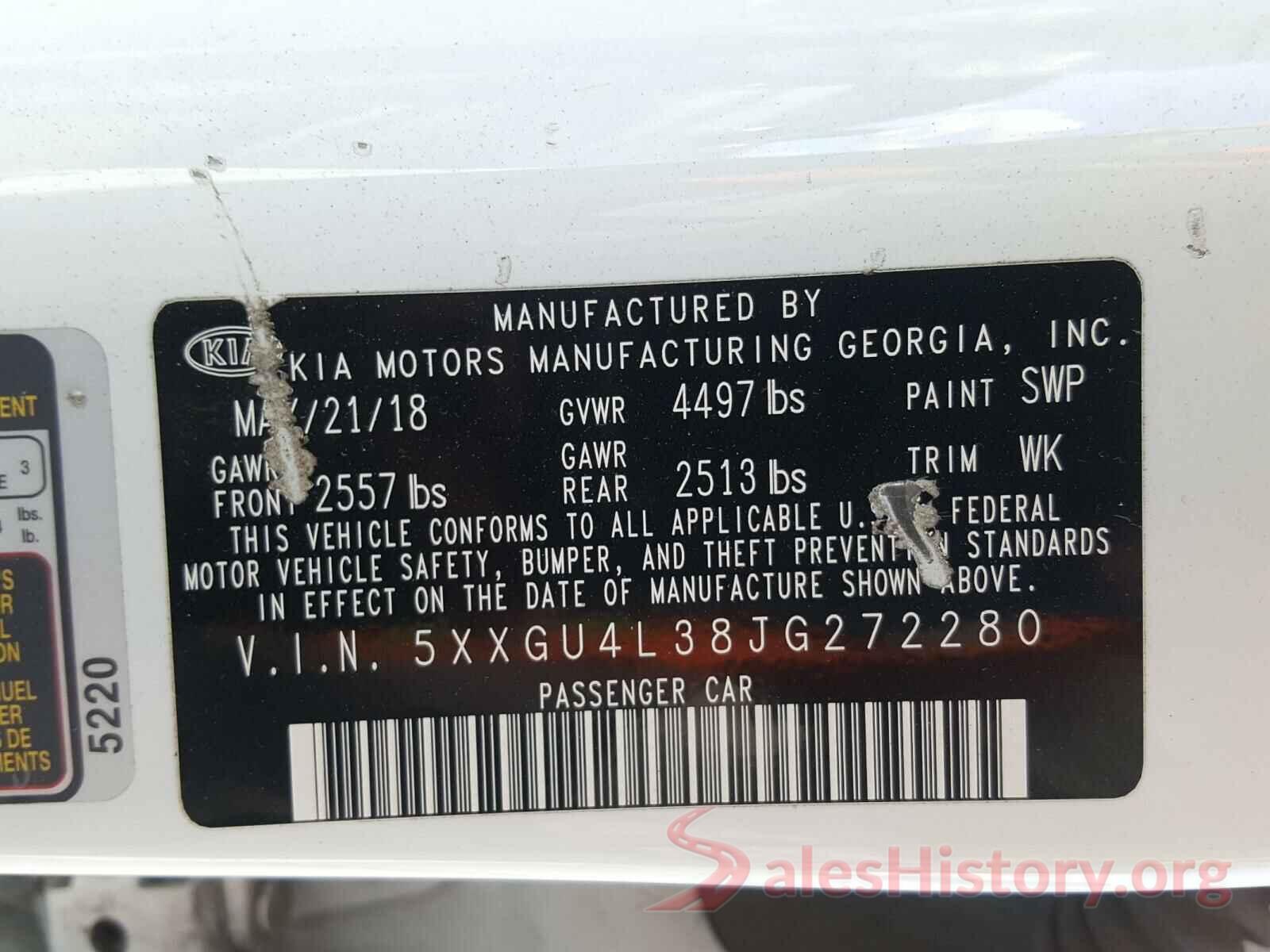 5XXGU4L38JG272280 2018 KIA OPTIMA